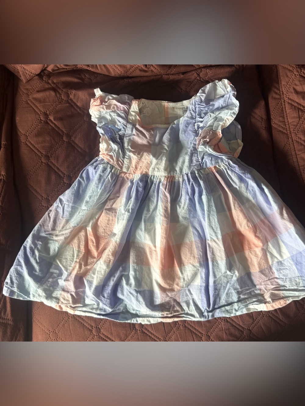 Girls' Pastel Check Ruffle-Sleeve Dress - Pink & Lavender